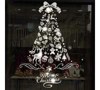 Lot de 4 feuilles d'autocollants réutilisables pour fenêtre de Noël, motif sapin de Noël pour décoration de fenêtre de fête de Noël