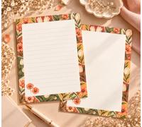 Lot de 4 Feuilles de Correspondance A4 - 2 Lignées + 2 Vierges - Papier à Lettre Fleuri Orange & Vert - Impression Recto-Verso - Papeterie Florale Fabriquée en France