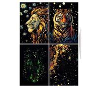 Lot de 4 feuilles de papier à gratter à paillettes faites à la main - Pour , adolescents, adultes, paysages amusants et animaux - Kit de tableau à gratter - Activités artistiques - Giber