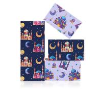 Lot de 4 feuilles de papier cadeau coloré Mosquée lune étoile Ramadan Aïd Mubarak Aïd al-Fitr Al-Adha Rose Bleu Violet Vacances islamiques Cadeau pour fêtes islamiques musulmanes, 70 x 50 cm