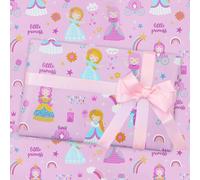 Lot De 4 Feuilles De Papier Cadeau D'anniversaire Pour Filles,Enfants,Bébés,Enfants,Joli Papier Cadeau Sur Le Thème Du Château De Princesse Rose Pour Anniversaire,Fête Prénatale Avec Ruban Rose