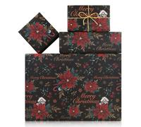 Lot de 4 feuilles de papier cadeau de Noël à fleurs rouges, poinsettia, flocons de neige, bonbons, maison de neige, papier cadeau kraft pour les vacances d'hiver, Noël, femmes et hommes, 70 x 40 cm