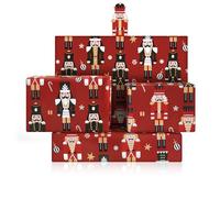 Lot de 4 feuilles de papier cadeau de Noël Casse-noisette, 50 x 70 cm, rouge avec motif soldat