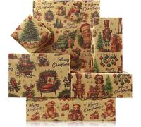 Lot De 4 Feuilles De Papier Cadeau De Noël Rétro Plié Casse-Noisette ,Père Noël ,Chouette ,Élan ,Ours ,Camion ,Bonhomme De Neige ,Pour Anniversaire ,Fête Prénatale ,Fête D'enfant ,50,8 X 71,1 Cm