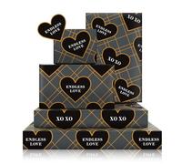 Lot de 4 feuilles de papier cadeau de Saint-Valentin pour homme, amour éternel avec cœur, papier cadeau noir et gris, pour mariage, anniversaire, petit ami, mari, 70 x 50 cm