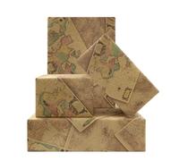 Lot de 4 feuilles de papier cadeau en papier kraft - Motif carte du monde - 50 x 70 cm - Plié à plat - Pour anniversaire ou mariage