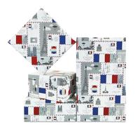 Lot de 4 feuilles de papier cadeau « I Love Paris » romantique, église de la tour Eiffel française, papier cadeau à fleurs pour mariage, anniversaire, fête prénuptiale, Saint-Valentin, fête nationale