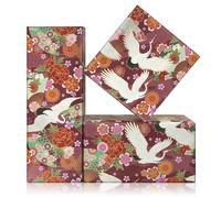 Lot de 4 feuilles de papier cadeau japonais, style japonais, motif grues d'éventail, fleurs, bordeaux, bordeaux, 50 x 70 cm, pour anniversaire, mariage, fête prénatale
