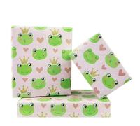 Lot de 4 Feuilles de Papier Cadeau Motif Grenouille Verte avec Couronne et Cœur Imprimé pour Enfants, Garçons, Filles, Emballages Cadeaux Amusants pour Anniversaire Fête Prénatale-50 x 70 cm