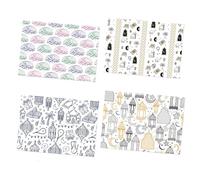 Lot de 4 feuilles de papier cadeau pour l'Aïd Mubarak, motif lune, étoile, lanterne, mosquée, pour fête islamique, fête musulmane, 50 x 70 cm