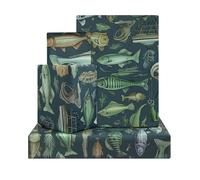 Lot de 4 feuilles de papier cadeau réaliste motif poissons de mer, maquereau, pêche à la mouche, 50 x 70 cm, pour fête prénatale, fête d'anniversaire