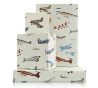 Lot de 4 feuilles de papier cadeau sur le thème des avions, avion de combat militaire et avion, papier cadeau plié à plat pour fête prénatale, anniversaire d'homme, passionnés d'aviation, pilotes