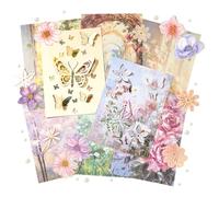 Lot de 4 feuilles de papier décoratives et autocollants en dentelle florale en forme de papillon et de plante pour scrapbooking, papier découpé, autocollant brillant pour journal intime (Sandy)