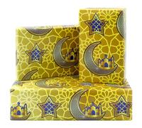 Lot de 4 feuilles de papier d'emballage cadeau Eid Mubarak Ramadan, motif château d'étoiles de lune, papier cadeau Eid al-Fitr Kareem pour fête musulmane islamique Eid al-Adha, 50x 70 cm
