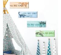 Lot de 4 feuilles de stickers muraux dinosaures pour chambre à coucher, décoration de chambre à coucher, en PVC, imperméable, avec slogan anglais, motif dinosaure pour enfants, garçons et filles