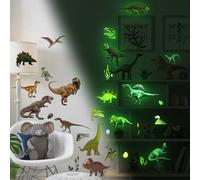Lot de 4 feuilles de stickers muraux dynamiques dinosaures phosphorescents pour salon et chambre d'enfant