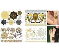 Lot de 4 feuilles de tatouages temporaires dorés Égyptiens Tatouages adhésifs Bracelets Tatouages Plume Tatouage Egypte 4