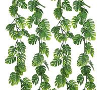 Lot de 4 feuilles de vigne de Monstera artificielles, 1,5 m, fausses plantes à suspendre, feuilles de palmier, vigne tropicale, guirlande de monstera pour jardin, porche, terrasse, jungle, Luau, fête