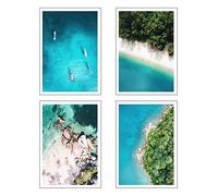 Lot de 4 feuilles décoratives murales A3 pour décoration de salon moderne, chambre à coucher, chambre sans cadre, paysage, plage, nature (41 x 29,7 cm)