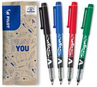 Lot De 4 Feutres V-Sign Pen - Feutre D'écriture - Noir, Bleu, Rouge, Vert - Pointe Moyenne, Noir, Bleu, Rouge Et Vert, 1 Unité (Lot De 4)