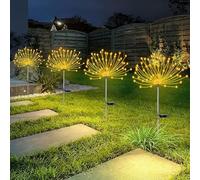 Lot de 4 feux d'artifice solaires d'extérieur - 120 LED - Alimentées par 40 fils de cuivre - Lumière de paysage pour allée, jardin, décoration de Noël - Blanc chaud