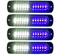 Lot De 4 feux Stroboscopiques d'urgence à LED Pour Voiture 12 Voyants Stroboscopiques 12 V/24 V Lampe Clignotante d'urgence Pour Camion, Véhicule Tout-terrain, VTT, Motos (Blanc bleu)