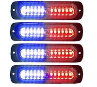 Lot De 4 feux Stroboscopiques d'urgence à LED Pour Voiture 12 Voyants Stroboscopiques 12 V/24 V Lampe Clignotante d'urgence Pour Camion, Véhicule Tout-terrain, VTT, Motos (Bleu rouge)