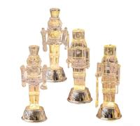 Lot de 4 figurines casse-noisettes à LED fabriquées en PVC transparent avec des lumières chaudes, conçues pour les arrangements festifs de table et d'étagère