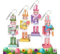 Lot de 4 figurines casse-noisettes en bois de 12,4 cm - Figurines décoratives - Lapin de Pâques - Casse-noisette pour le printemps et les fêtes de Noël