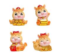 Lot de 4 figurines de cheval du Nouvel An chinois 2026, mini statue du zodiaque doré en résine pour célébration du Nouvel An lunaire, décoration de tableau de bord de voiture, collection de prospérité
