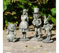 Lot de 4 figurines de jardin Alice au pays des merveilles | Statue de chapelier fou chat du Cheshire, lapin blanc, décoration d'intérieur et d'extérieur