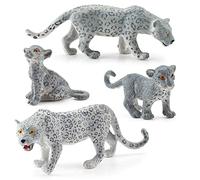 Lot de 4 Figurines de Léopard des Neiges, Animaux Miniatures des Highlands, Animaux réalistes de la Jungle pour , décoration de gâteau, Cadeau d'anniversaire
