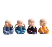 Lot de 4 figurines de petit moine en résine - Pour plante en bois porte-bonheur - statues mignonnes de bébé Bouddha de dessin animé - Pour voiture, tableau de bord, bureau, décoration d'intérieur, 5,5
