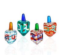 Lot de 4 figurines en verre soufflé Tradition Hanoukka Dreidel Ornement Art Verre Presse-papier classique Dreidel Collectibles Juif Hanoukka Cadeau