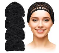 Lot de 4 filets à cheveux noirs pour dormir - 14 x 17,8 cm - Filet à cheveux en viscose léger et lisse pour femme - Ajustement confortable mais respirant pour une longue tenue confortable la nuit,