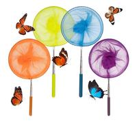 Lot de 4 filets de pêche télescopiques pour enfants - Filets papillon avec poignées extensibles pour l'exploration attraper les petits poissons faciles à transporter et à utiliser dans les jardins, le
