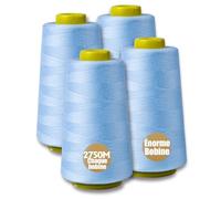 Lot de 4 fils à coudre, 100% polyester, pour machine à coudre, 4 fils à coudre, indéchirables, fil à coudre, fil de surjection, 40/2 chacune, 2745 m, 11000 m au total (Bleu bébé)