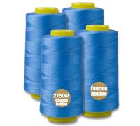 Lot de 4 fils à coudre, 100% polyester, pour machine à coudre, 4 fils à coudre, indéchirables, fil à coudre, fil de surjection, 40/2 chacune, 2745 m, 11000 m au total (Bleu ciel)