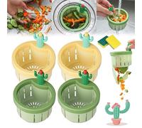 Lot de 4 filtres de vidange d'évier de cuisine en forme de cactus, panier de vidange automatique à presse, filtre collecteur de déchets de cuisine, filtre d'évier de cuisine autonettoyant, filtre