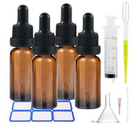 Lot de 4 flacons compte-gouttes de 50 ml, Bouteilles en Verre Vide avec Compte-gouttes Verre Pipettes et Entonnoir, Petit Flacon en Verre Ambré de type Apothicaire, pour Huile Essentielle (Marron)
