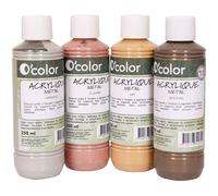 Lot de 4 flacons de 250 ml de peinture acrylique O'COLOR couleurs métallisées