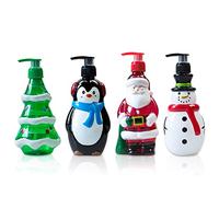 Lot de 4 flacons de décoration sur Le thème de Noël, Distributeur de Savon, Distributeur de shampooing, conteneurs de Lotion, Père Noël, Bonhomme de Neige, Arbre de Noël, Pingouin, Flacon Pompe en