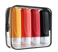 Lot de 4 flacons de gel et de shampooing avec trousse de toilette, flacons de voyage rechargeables 100 ml, trousse de voyage avion et flacons de shampooing de voyage en silicone anti-fuite, emballages