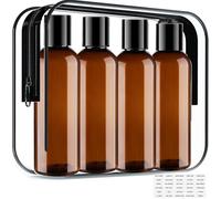 Lot de 4 flacons de toilette de voyage de 100 ml - Récipients en plastique compressibles avec bouchons à rabat - Kit cosmétique rechargeable pour shampooing, après-shampooing, lotion et essentiel de