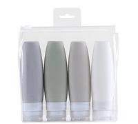 Lot de 4 flacons de voyage approuvés en silicone anti-fuite, compressibles, accessoires de voyage pour shampooing, après-shampooing, lotion, gel douche (blanc, taille unique)