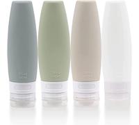 Lot de 4 flacons de voyage étanches en silicone Approuvé par la TSA sans BPA Flacon de rangement souple et réutilisable pour shampooing, protection solaire, articles de toilette, etc. (90 ml)