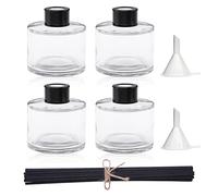 Lot de 4 flacons diffuseurs de parfum en verre rechargeables avec 20 bâtonnets de roseaux, bouchons noirs et entonnoir pour décoration d'intérieur, cadeau pour fille et femme (100 ml)