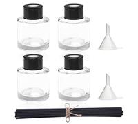Lot de 4 flacons diffuseurs de parfum rechargeables en verre avec 20 bâtonnets de roseaux, bouchons noirs et entonnoir, pots diffuseurs pour huile d'intérieur, décoration de maison, cadeau pour fille