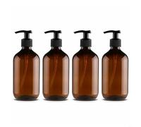 Lot de 4 flacons distributeurs à pompe de stockage de liquide, 500 ml chacun, adaptés pour shampooing et gel douche (marron)