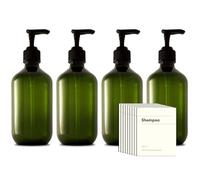 Lot de 4 flacons distributeurs à pompe en plastique recyclé de 300 ml pour salle de bain avec étiquettes, bouteilles vides rechargeables pour shampooing et après-shampoing avec pompe pour savon